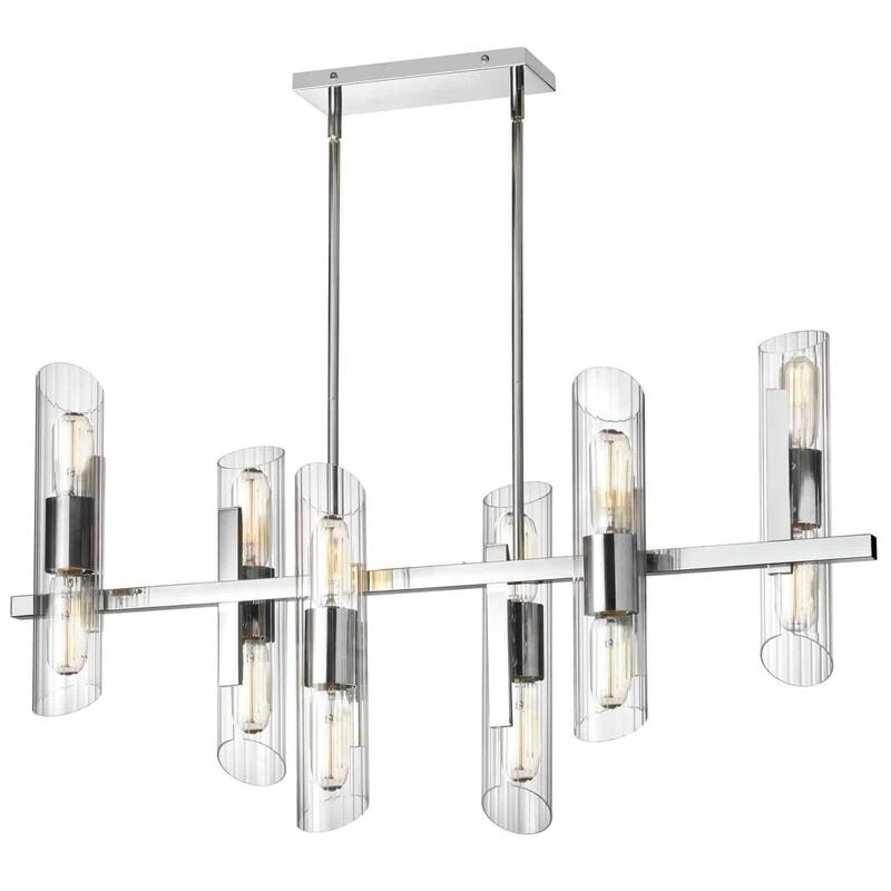 12 Light Chandelier - Chrome Finish, Clear Glass Shades - Modern Ceiling Light Fixture - 22
