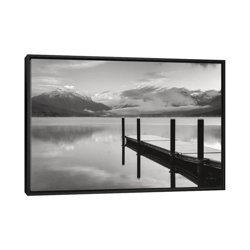 iCanvas "Lake McDonald Dock In Black & White" by Alan Majchrowicz Framed Canvas Print - Black - 32x48