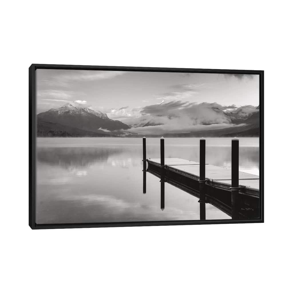 iCanvas "Lake McDonald Dock In Black & White" by Alan Majchrowicz Framed Canvas Print
