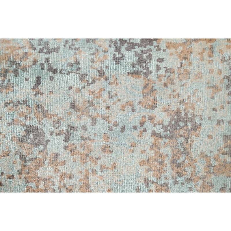 Green Abstract Area Rug Handmade Oriental Wool Carpet - 6'7" x 9'10"