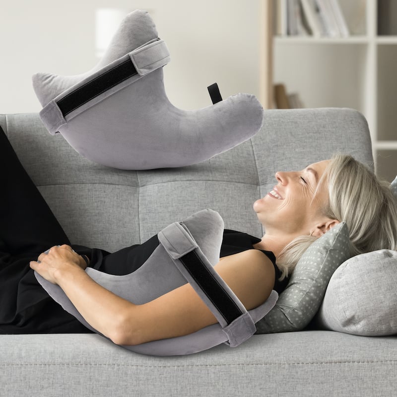 Cheer Collection Gray Shoulder Support Pillow with Strap and Washable Cover - Gray