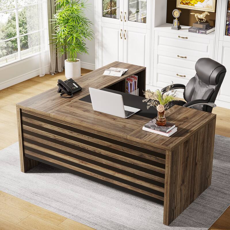 62.2" Executive Desk with Mobile File Cabinet, L-Shaped Office Desk for Home Office
