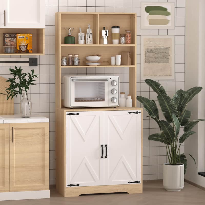 Kitchen Pantry Storage Cabinet with Doors and Shelves, 3-Tier Freestanding Larder Cupboard for Kitchen Organization