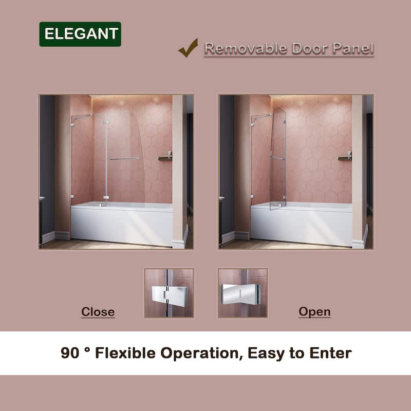 Elegant Tub Door Frameless Pivot Hinged Bathtub Glass Panel with Clear Tempered Glass Door for Bathtub