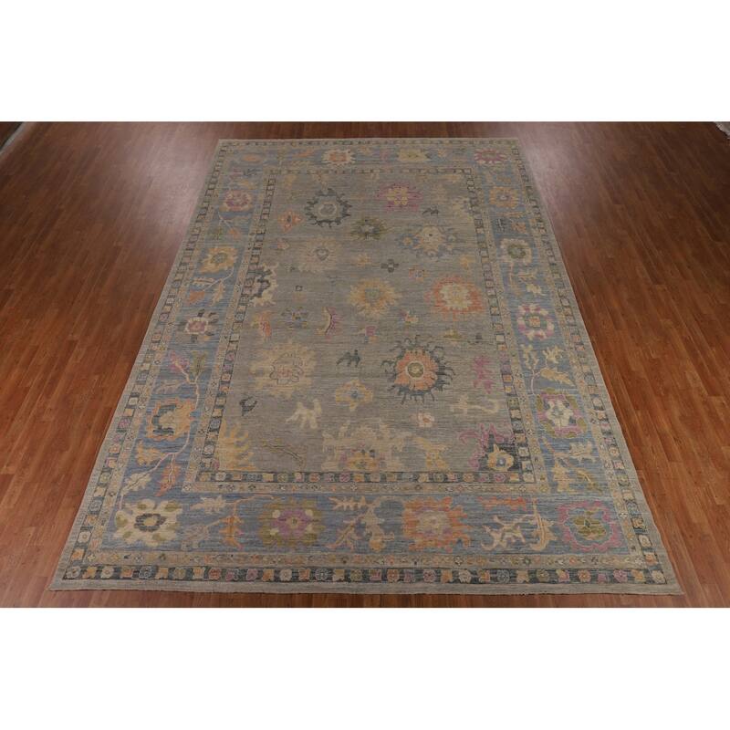 Oushak Turkish Large Area Rug Floral Hand-Knotted Wool Carpet - 10'1"x 14'0"