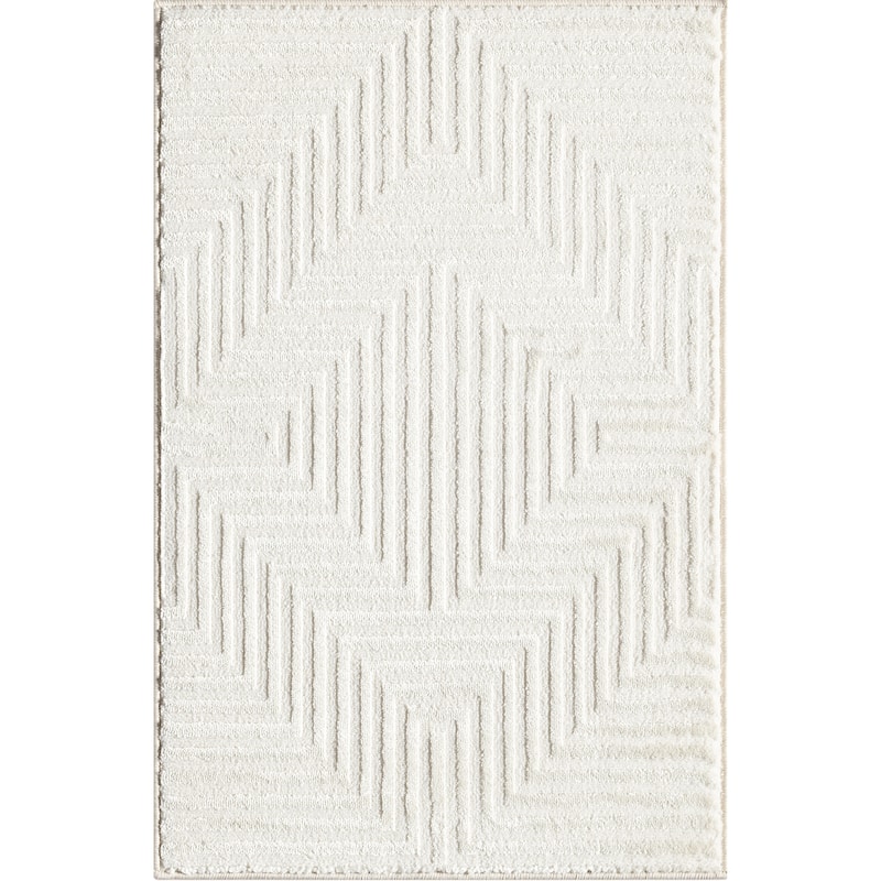 Abani Neutral NTL150A Cream Tone-on-Tone Geometric Lines Area Rug