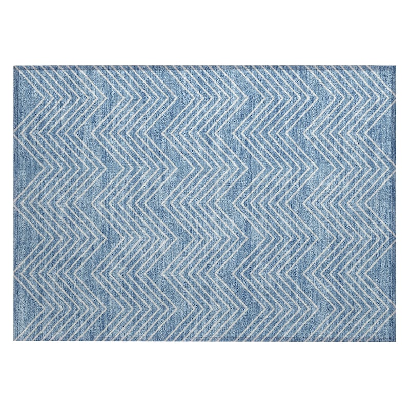 Machine Washable Indoor/ Outdoor Modern Chevron Chantille Rug
