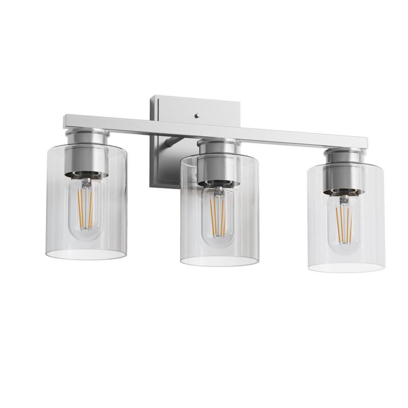 YANSUN 3-Light Brushed Nickel Vanity Wall Sconce with Clear Glass Shades