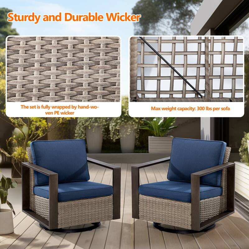 Cozywor 2-Piece Patio Wicker Outdoor Rocking Chair with Metal Frame and Cushions