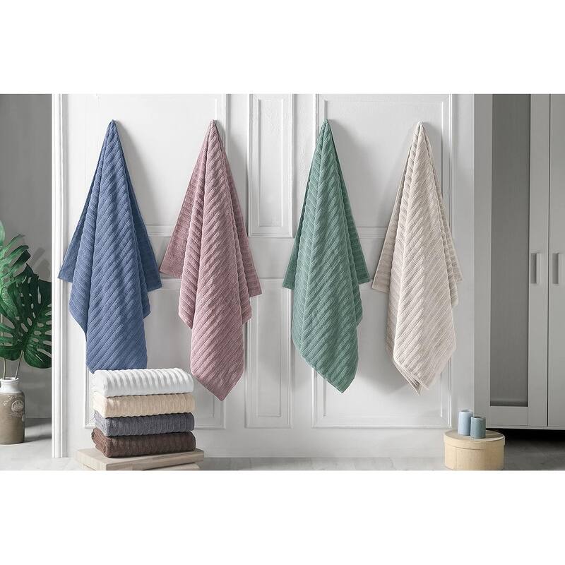 Classic Turkish Towels 100% Turkish Cotton Bath Sheets Plush Ribbed 3 Piece 40x65" - 40x65