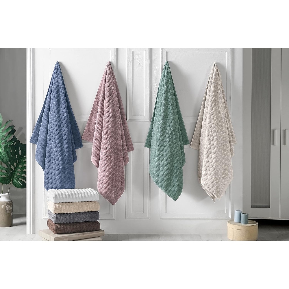 Classic Turkish Towels Cotton Bath Sheets Set of 3 Oversized Ribbed Towels, Ultra-Soft & Absorbent - 40x65