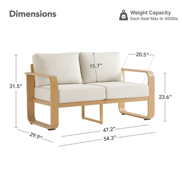 dimension image slide 4 of 16, Spruce & Spring Outdoor Patio Furniture Set Aluminum Sofa Accent Chair