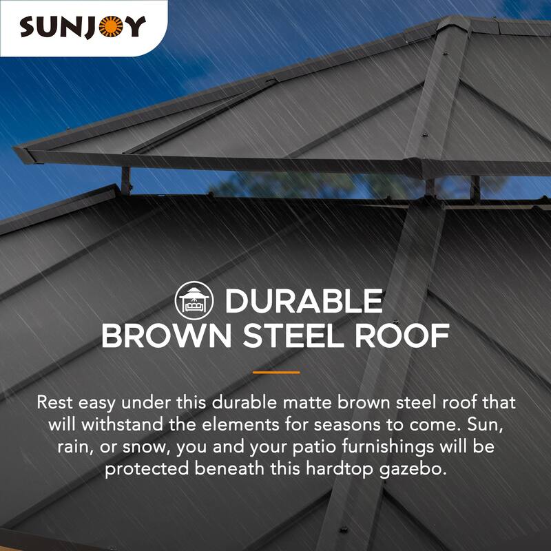 Sunjoy Outdoor Cedar Wood Frame Patio Gazebo Steel Hardtop