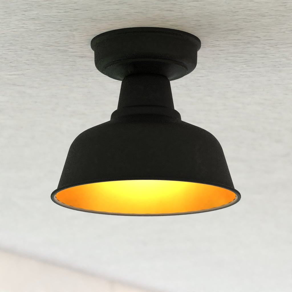 Cody Oil Rubbed Bronze and Light Gold Farmhouse Outdoor Flush Mount Ceiling Light - 10.25-in W x 8.75-in H x 10.25-in D