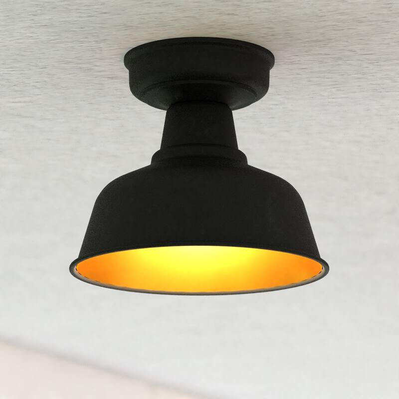 Cody Oil Rubbed Bronze and Light Gold Farmhouse Outdoor Flush Mount Ceiling Light - 10.25-in W x 8.75-in H x 10.25-in D