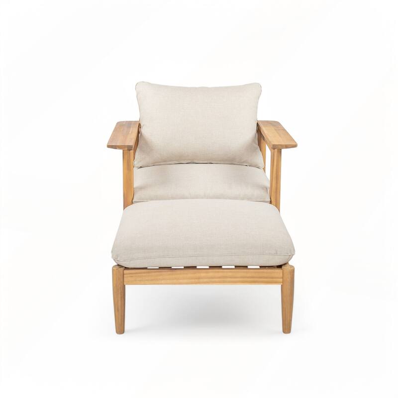 Outdoor Acacia Wood Lounge Set with Chair and Ottoman