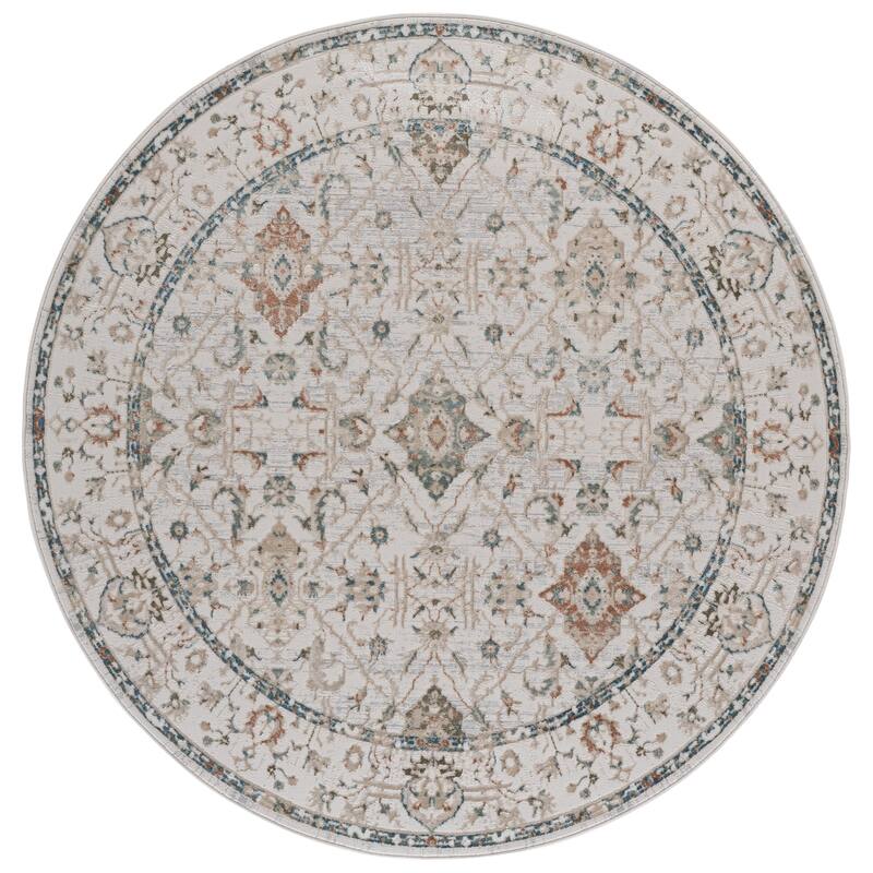 SAFAVIEH Maven Quirina Traditional Rug - 6'7" Round - Ivory/Blue Rust