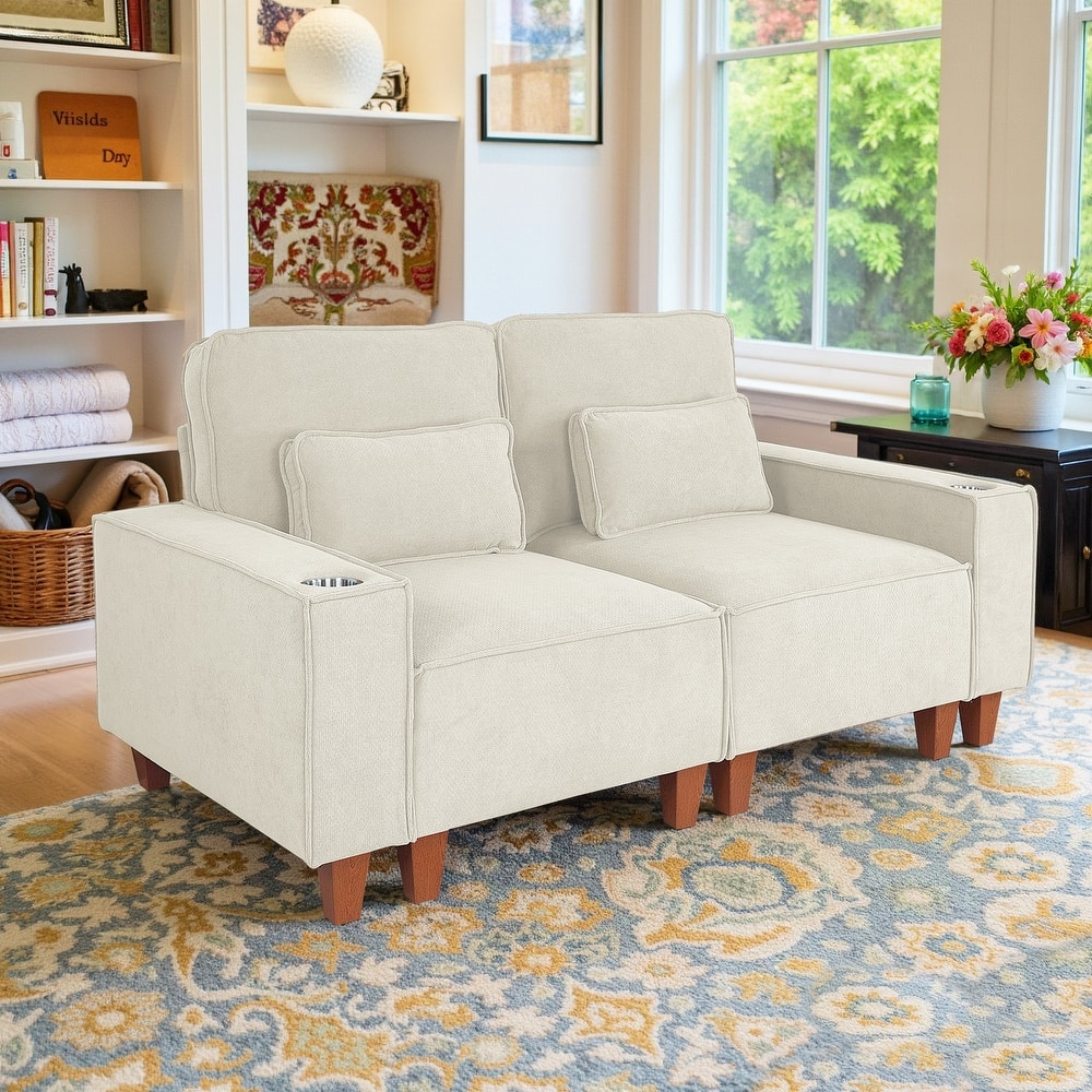 70.9" Chenille Couches, Modern Sofa Couch with 2 Cup Holder and Pillows for Living Room/Bedroom/Office/Apartment