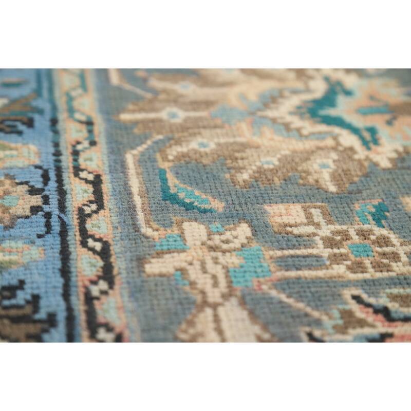 Distressed Blue Floral Tabriz Persian Area Rug Handmade Wool Carpet - 9'1"x 12'4"