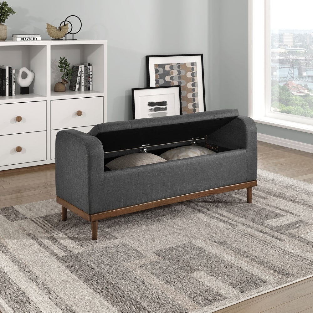 Lift-Top Storage Bench, Button Tufted Upholstered End of Bed Bench, Entryway Bench with Hidden Compartment & Solid Wood Legs