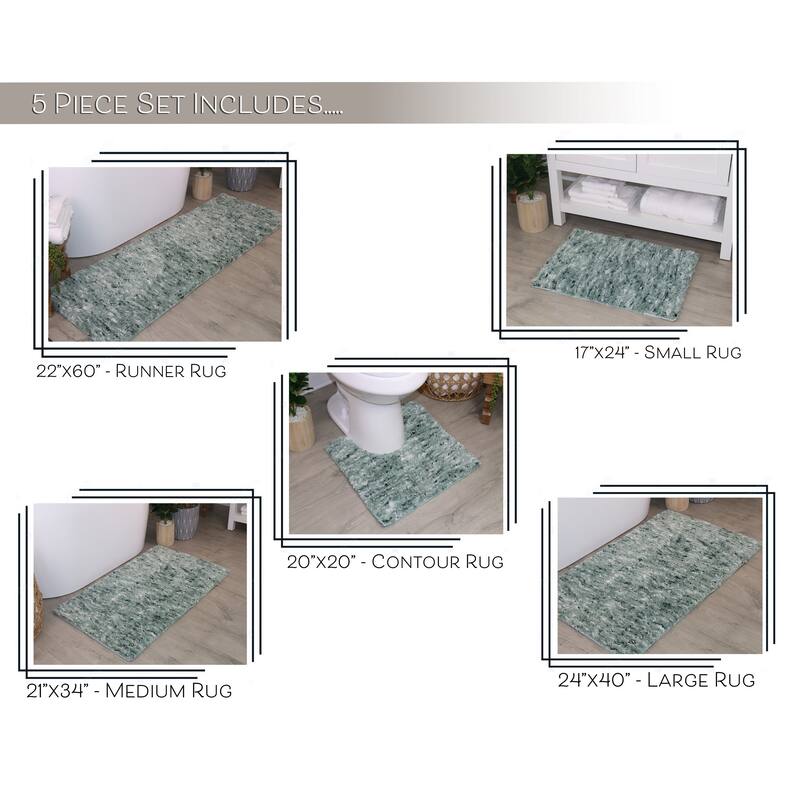 Home Weavers Cloud Comfort 100% Microfiber Bathroom Rug, Non Slip Bath & Water Absorbent Soft Bath Mat - 5 PC Set