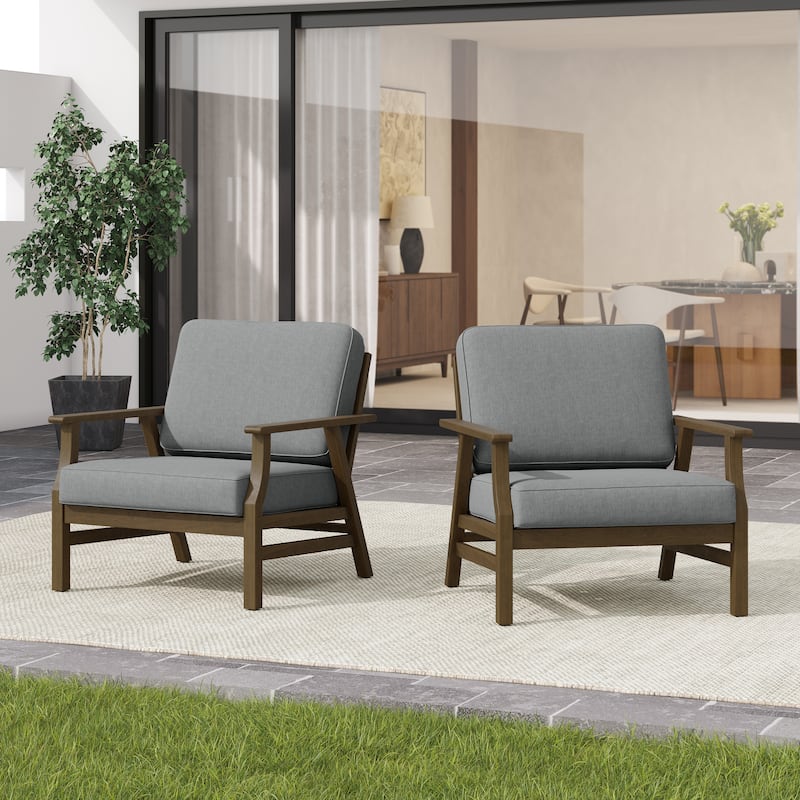 2 Set Outdoor Club Chairs with Cushions Teak Wood Patio Chairs