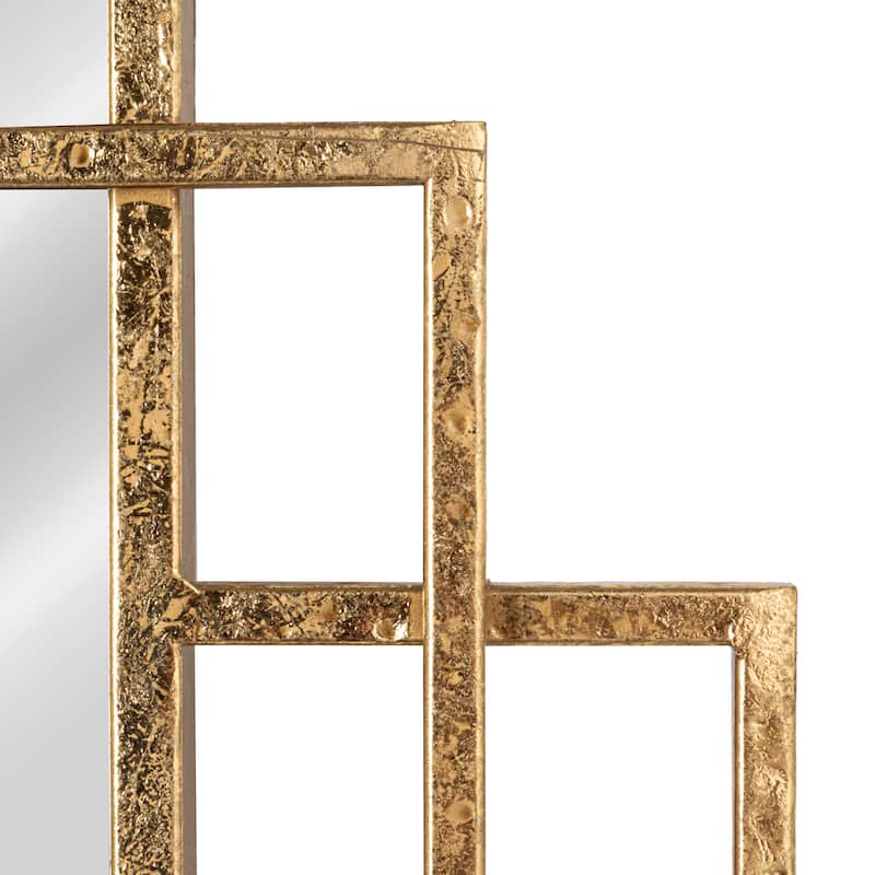Metal Wall Mirror with Geometric Framework - 24.4"L x 1.2"W x 39.4"H