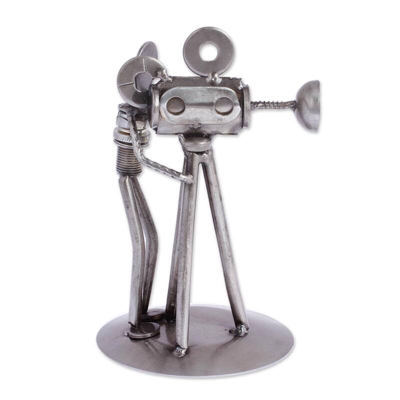 Novica Handmade Rustic Camera Man Iron Statuette