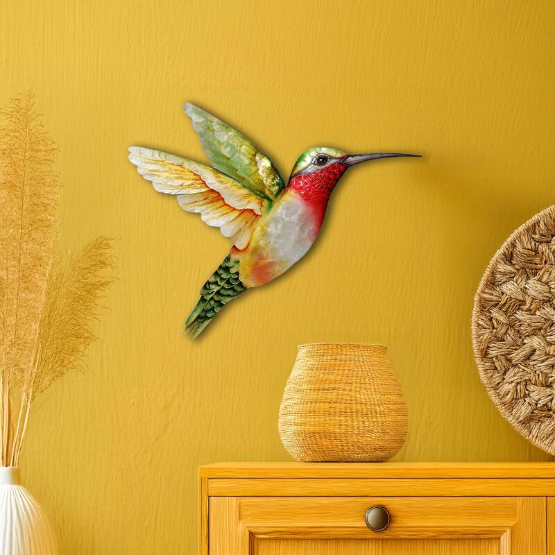 Eangee Handmade Hummingbird Capiz Shell Wall Decor Yellow And Green Large , 22 x 2 x 20 in.