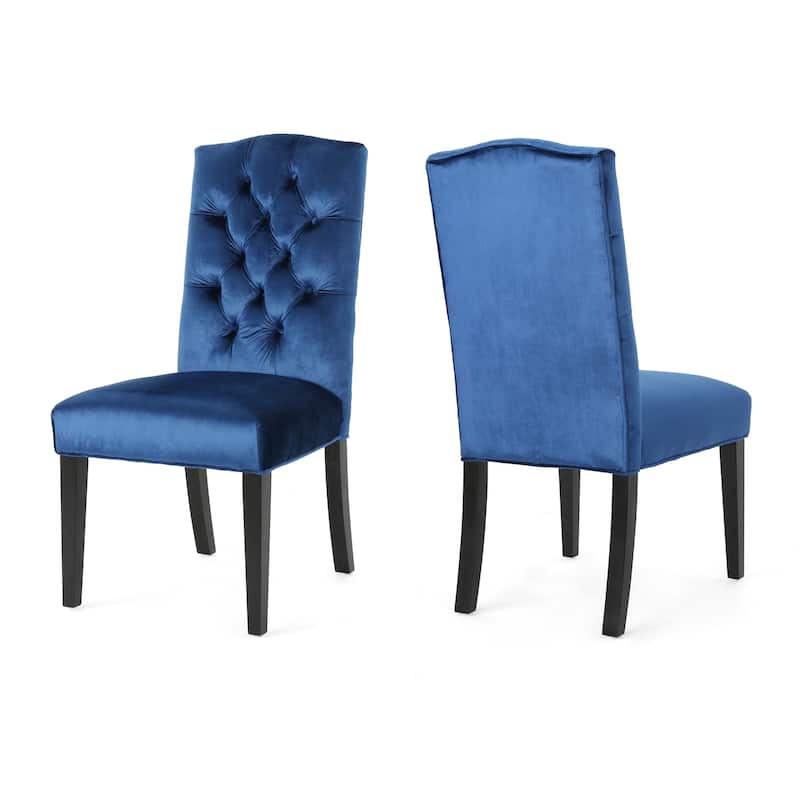 Modern Set of 2 Dining Chairs with Tufted Diamond-Stitched Backrest, Padded Seat, Solid Wood Legs for Dining Room, Living Room