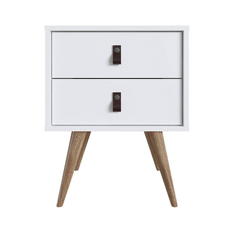 Manhattan Comfort Amber Nightstand with Faux Leather Handles in Blue and Nature