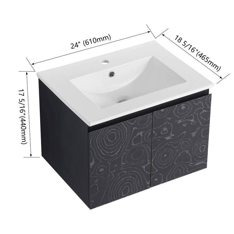 24" Floating Wall-Mounted Bathroom Vanity with Soft-Close Doors, Ceramic Sink, Eco-Friendly Plywood Base