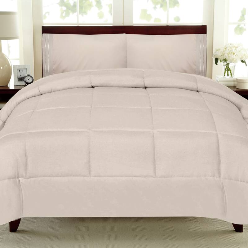 Plush Solid Color Box Stitch Down Alternative Comforter - Twin - Cream