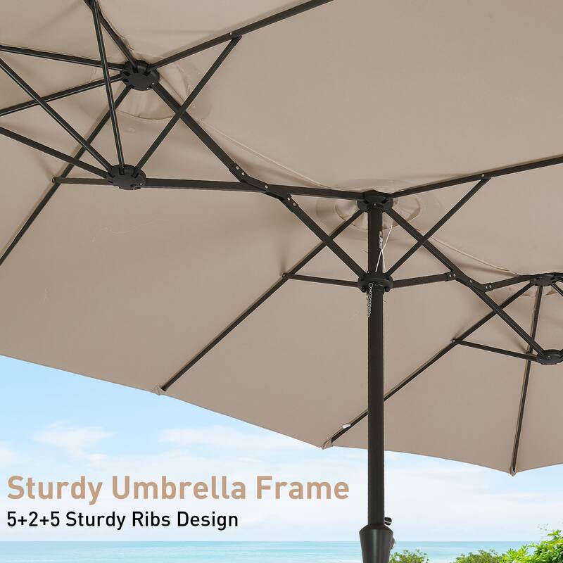 Ainfox 10ft Solar Patio Umbrella 40 LED Lighted and Umbrella Base, Strip Lights Outdoor Market Table Umbrella