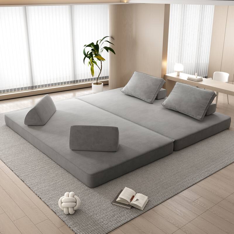 86.6" Convertible Loveseat Sofa Bed with Removable Backrests, Chenille Fabric Sleeper Sofa, Chaise Lounge, Floor Folding Couch