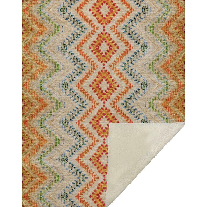 Premium Machine Washable Boho Global Sherpa Throw Blanket