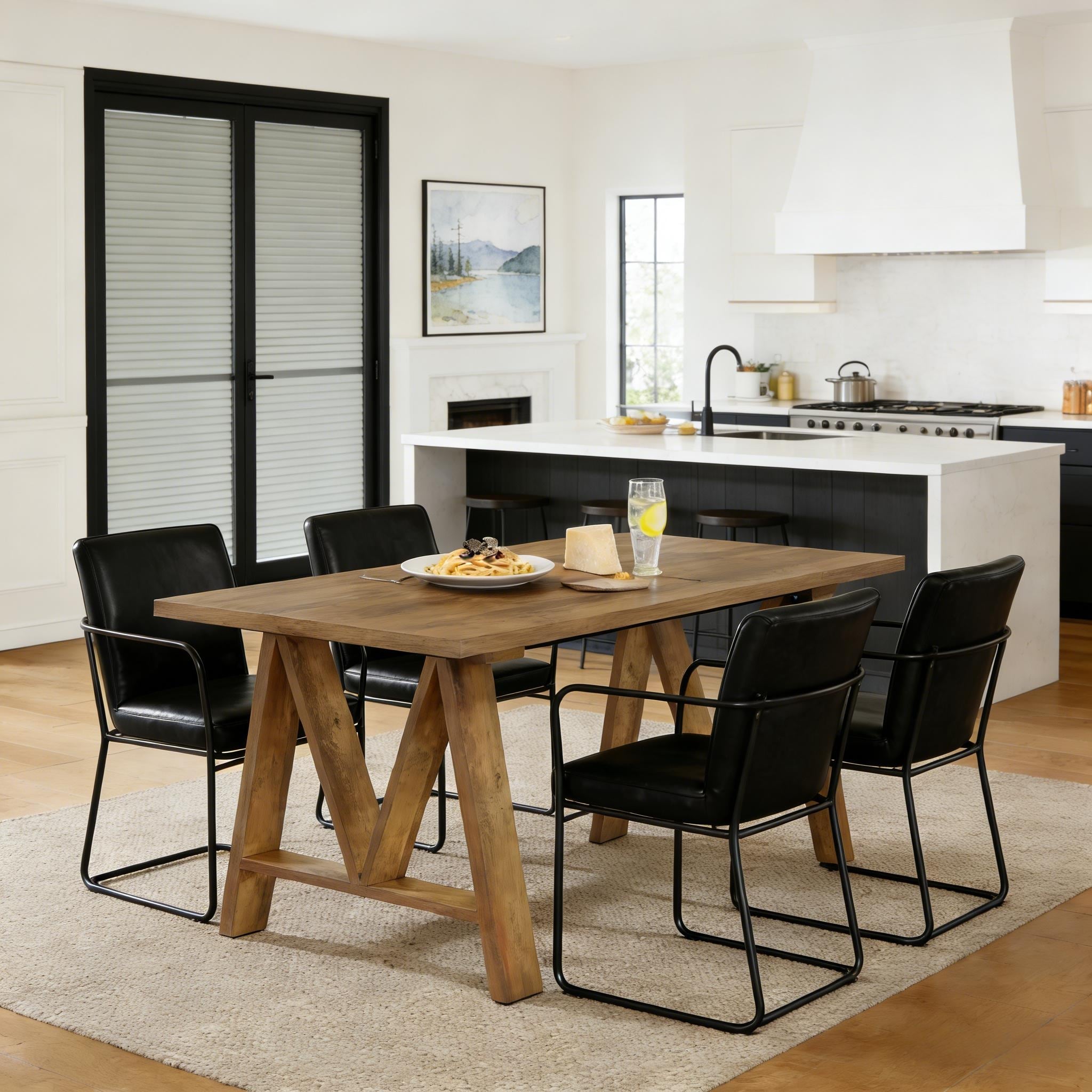 Home Office Table Dining Table, Coffee Table Greeting Table for 4-6, Wooden Kitchen Table with Stable Legs