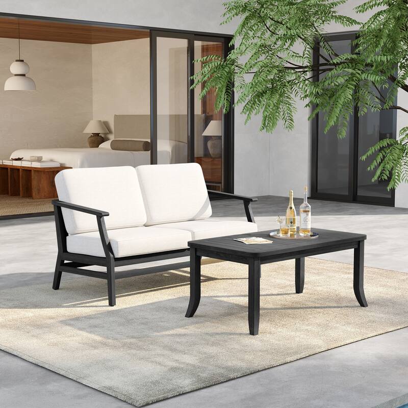 Outdoor Loveseat Sofa with Coffee Table Teak Wood Patio Furniture