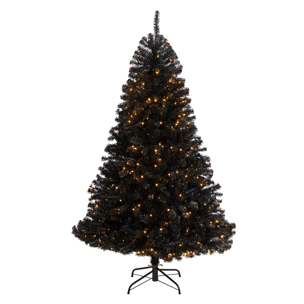 Black Artificial Christmas Tree 6Ft with Lights - Holiday Decor, Festive Tree, Indoor Xmas Tree - 72