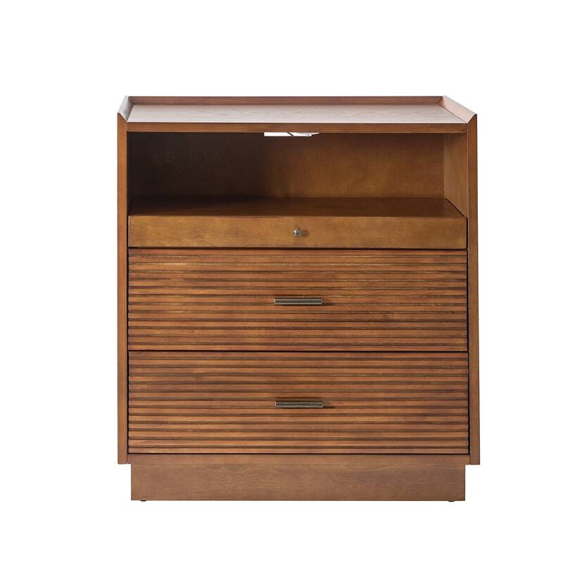 Lorenz Mid-century Modern End Table with Charge Station and LED Light by HULALA HOME