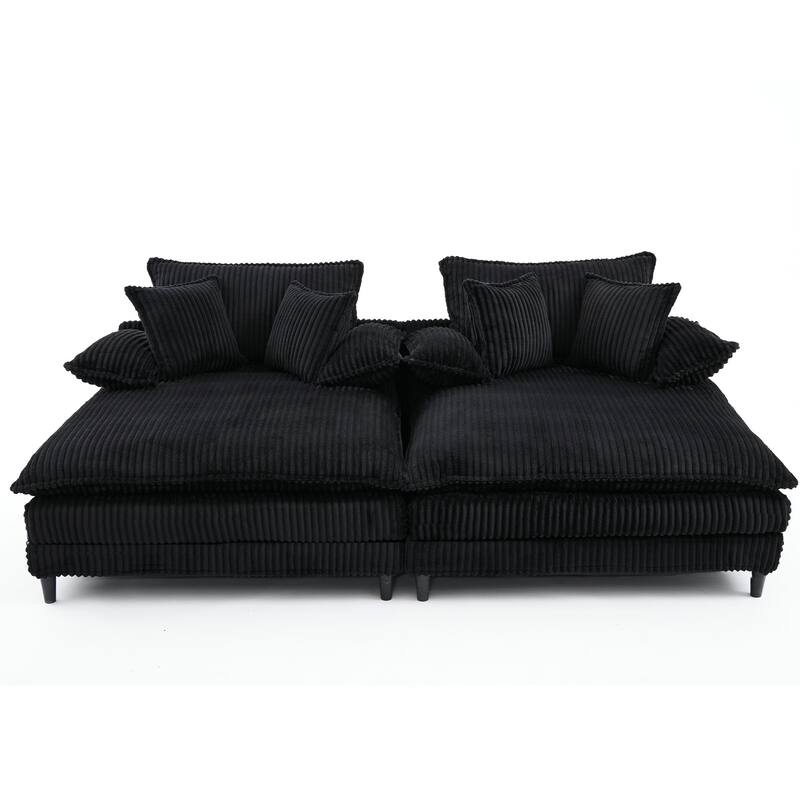 109" W Oversized Corduroy Lounge Chaise Sleeper Sofa 4 Pillows