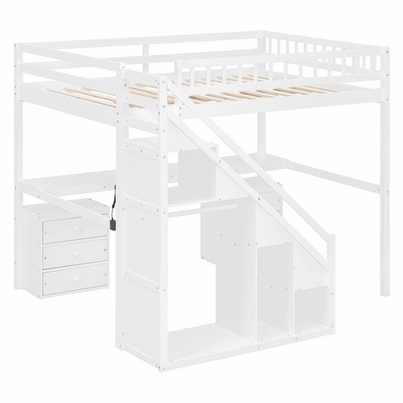 Loft Bed with Two Chest of Drawers, Integrated Desk, and LED Light Strip