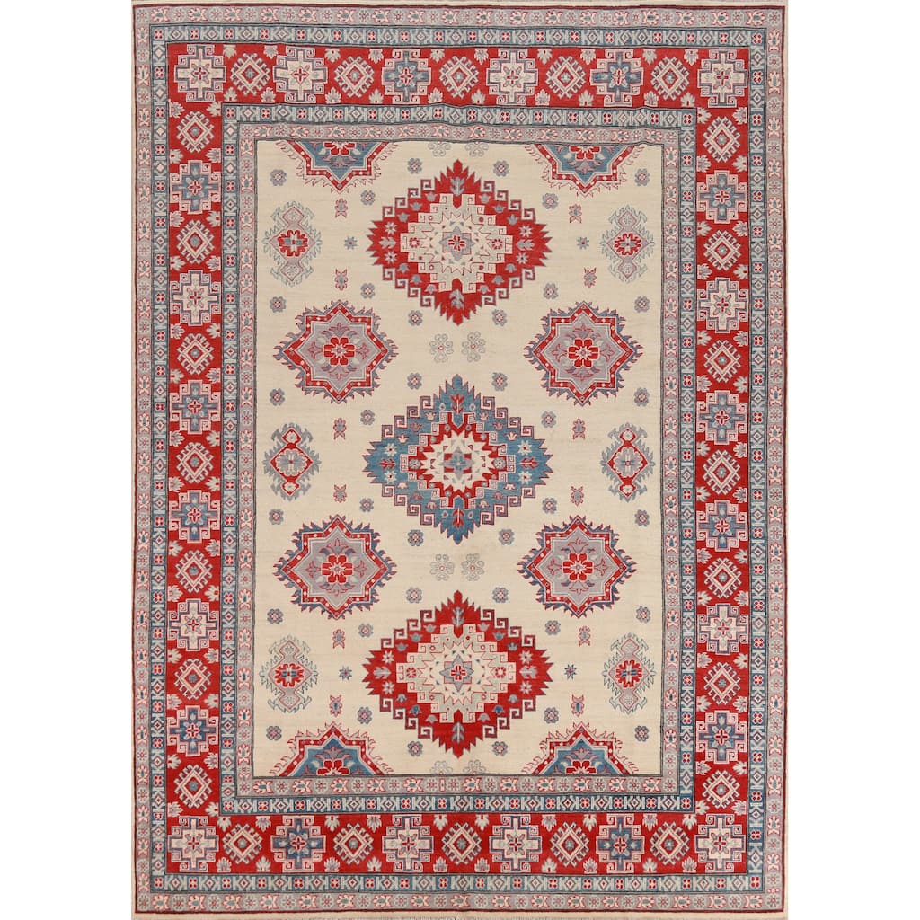 Hand Knotted Oriental 100% Wool Carpet Traditional Geometric Beige & Ivories Kazak Area Rug - 11' 1'' X 8' 4''