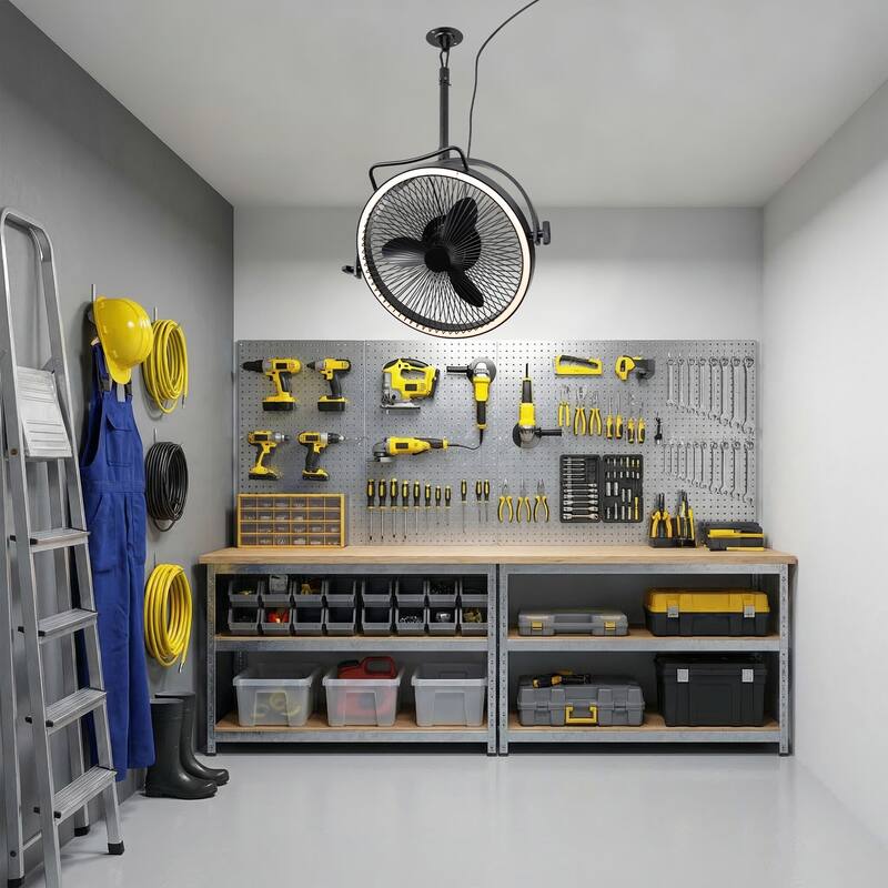 20" Matte Black Rotatable Covered Outdoor Garage Ceiling Fan with Light and Remote