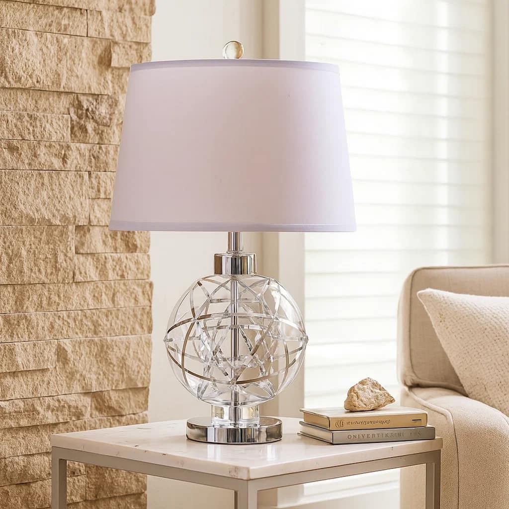 Cue 25 Inch Table Lamp, Empire Fabric Shade, Accent Nickel Round Base