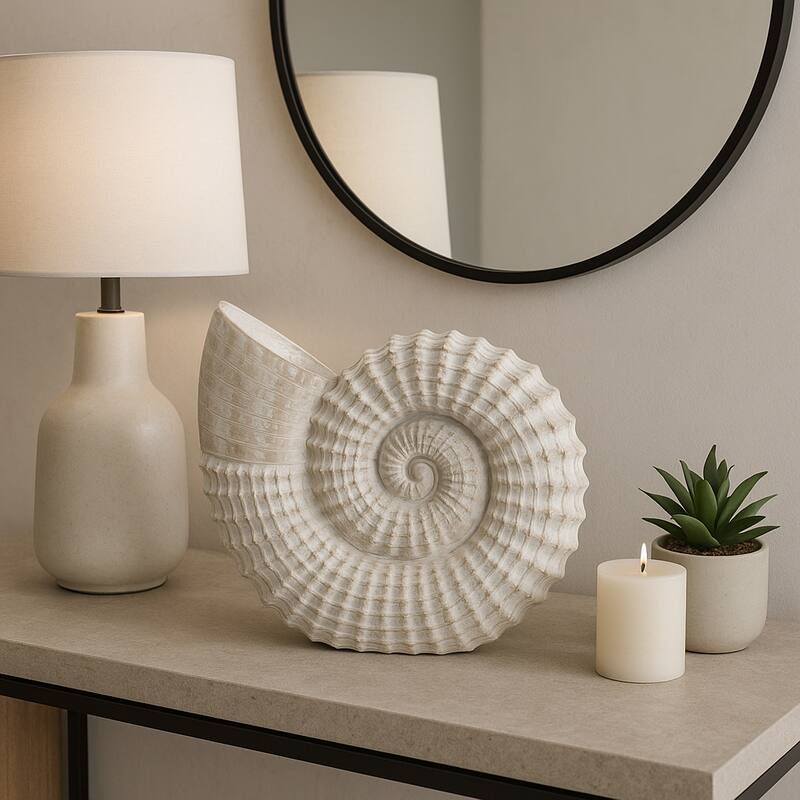 Polyresin Woven Shell Decor Figurine - White