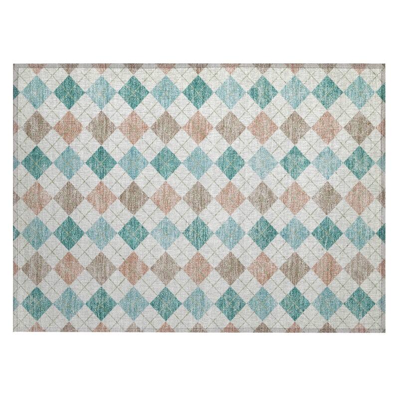 Machine Washable Indoor/ Outdoor Modern Plaid Chantille Rug