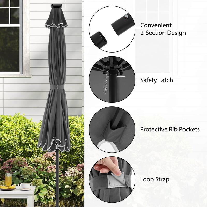 Costway 10 FT Solar Patio Umbrella with 24 LED Lights 8 Ribs & Tilt