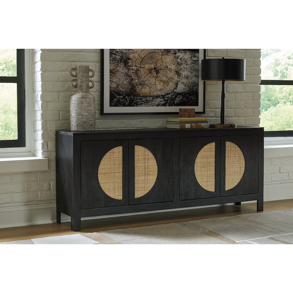 Signature Design by Ashley Cliffiings Black/Natural Accent Cabinet - 70" W x 15.13" D x 29" H