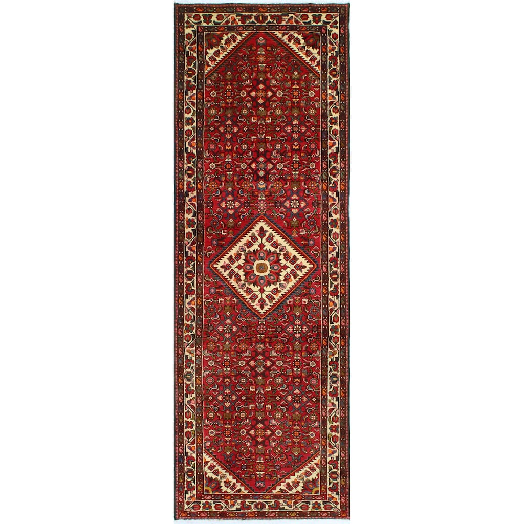 Fine Vintage Distressed Ramazan Red/Ivory Runner - 3'7" x 10'6"